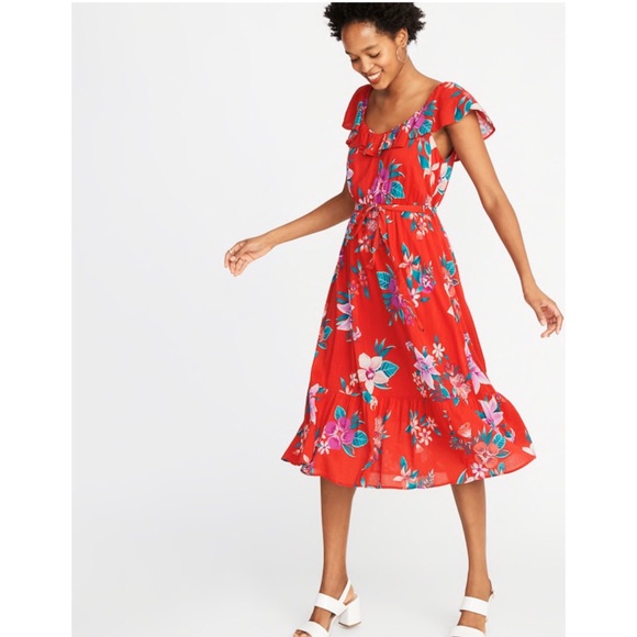 Old Navy Dresses & Skirts - OLD NAVY red floral tie belt sundress